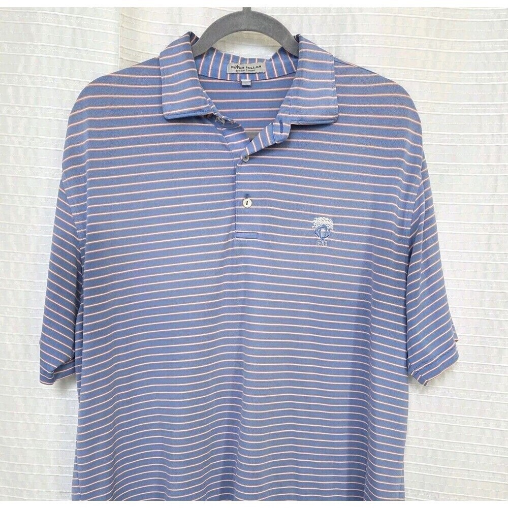 Peter Millar Summer Comfort Polo Shirt Men’s Large Blue Pink Stripe Golf